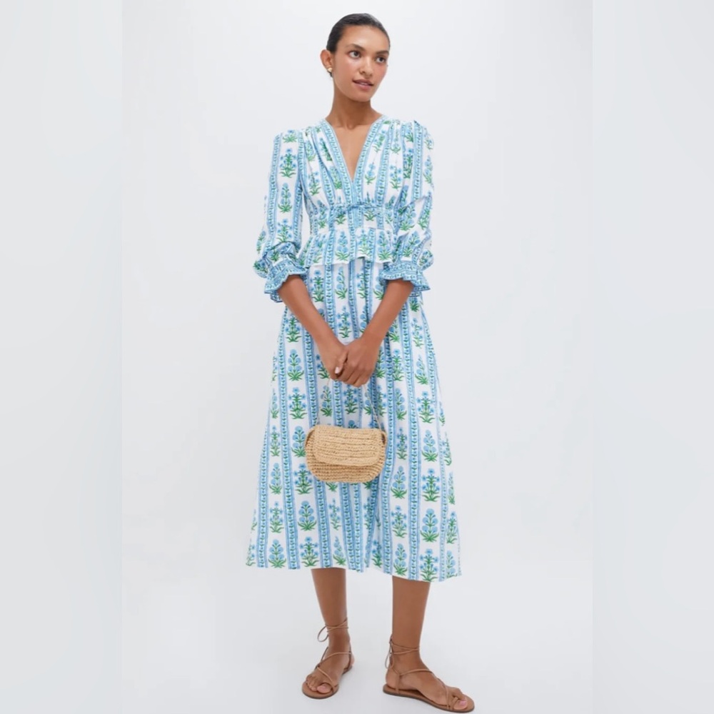 Pink City Prints Melanie Dress- Blue Indigo Border